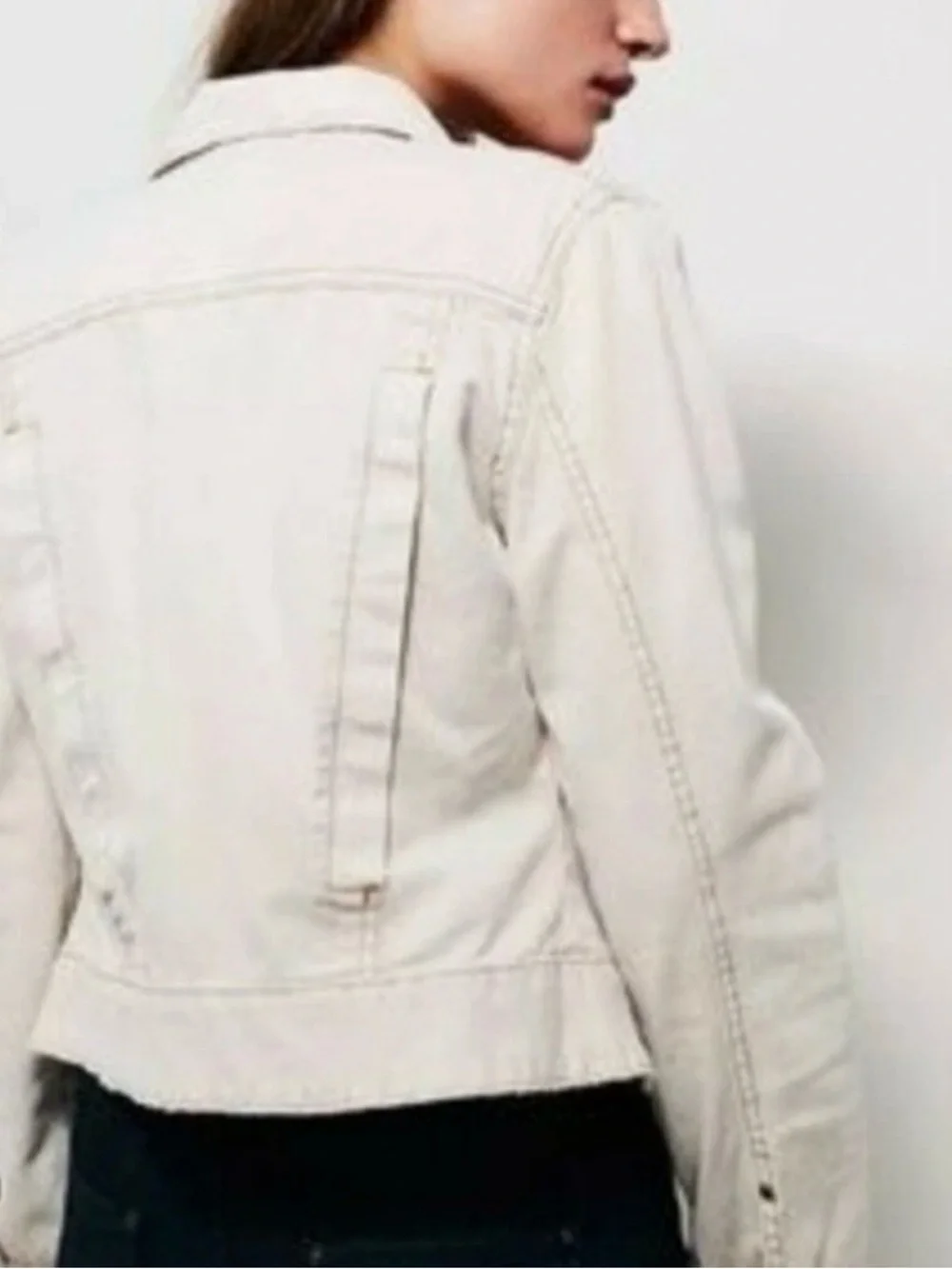 Free People Blush White Cotton Cropped Denim Jean Jacket Size XS Like New - Picture 3 of 7